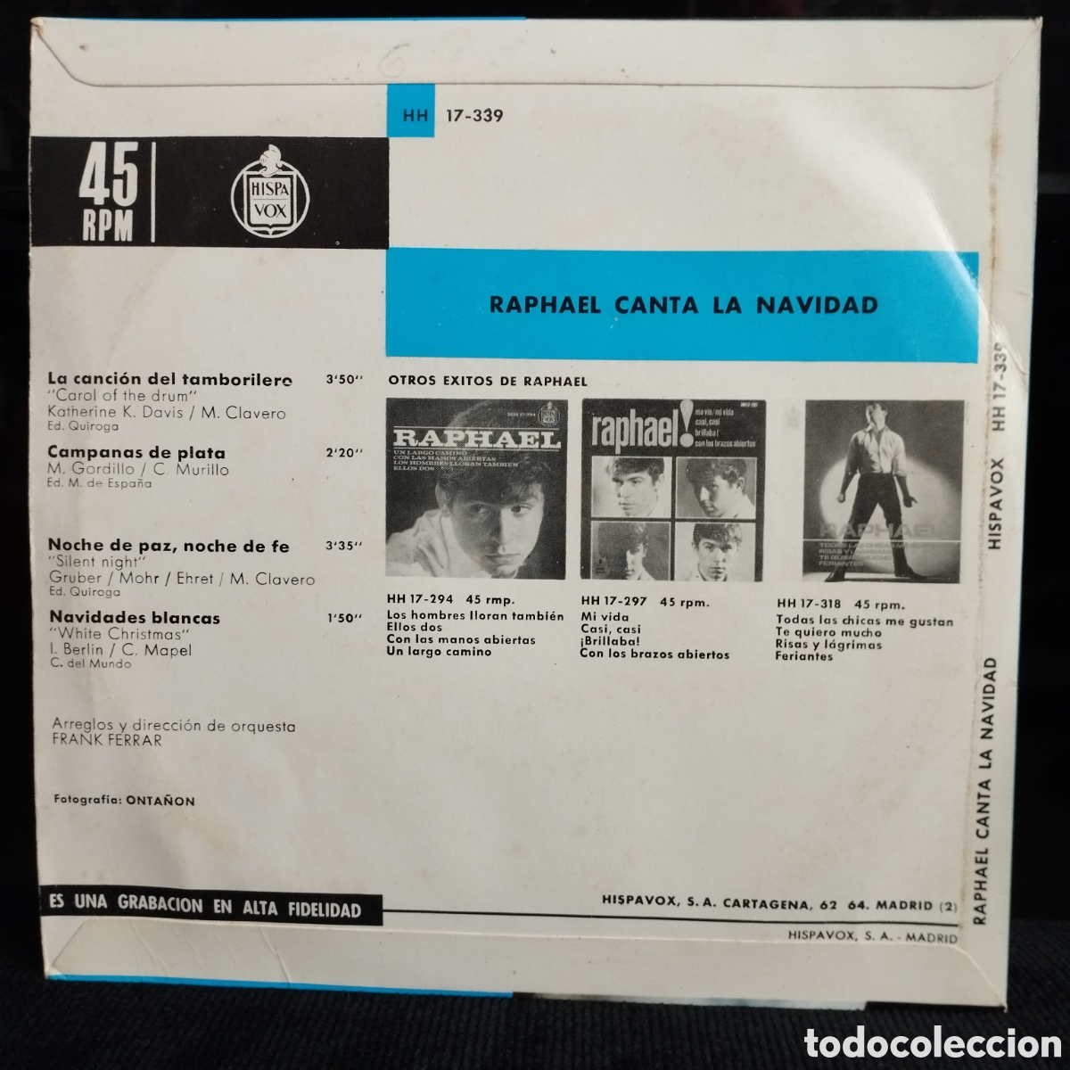 Discos de vinilo: Raphael Canta La Navidad EP 1965 - Foto 2
