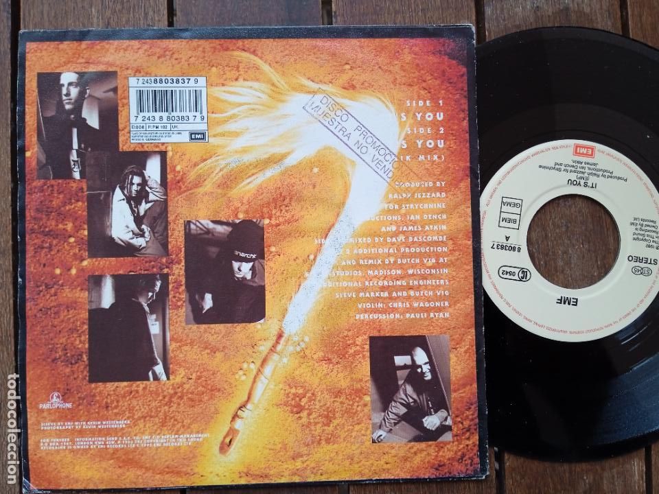 Discos de vinilo: EMF. SINGLE. ITS YOU. MADE IN GERMANY. 1992. - Foto 2