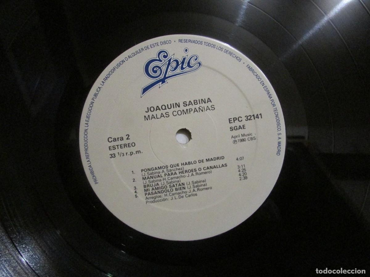 Discos de vinilo: LP JOAQUIN SABINA MALAS COMPA&Ntilde;IAS - Foto 3