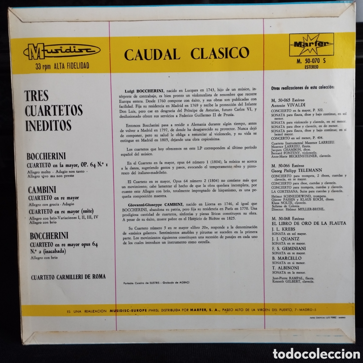 Discos de vinilo: Cuarteto Carmirelli De Roma - Boccherini, Cambini - Foto 2