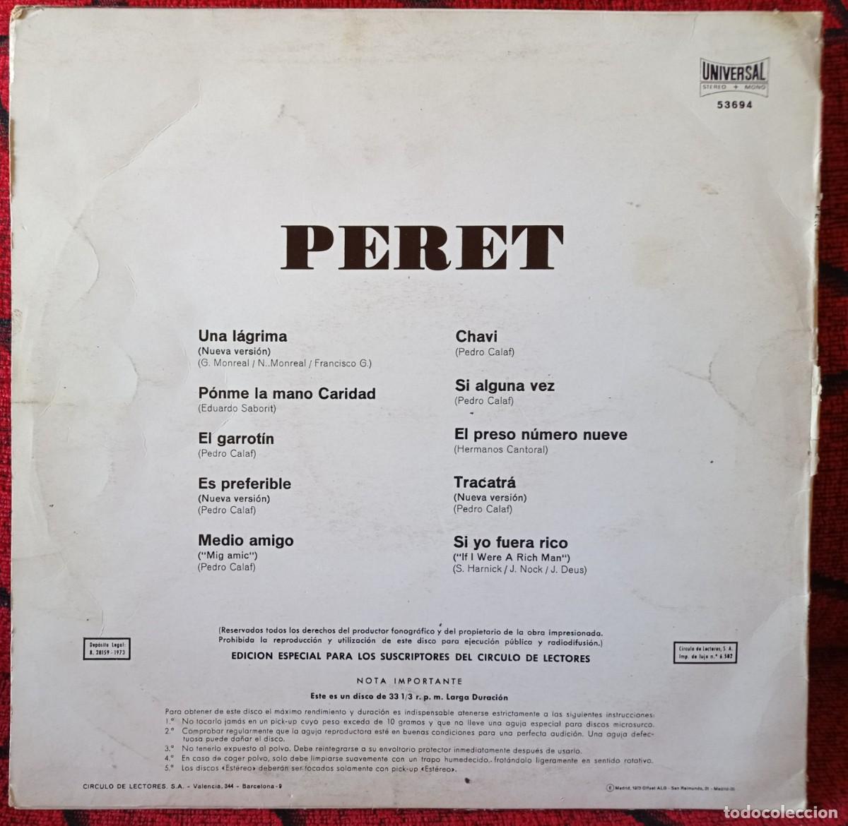 Discos de vinilo: PERET *****(EDICION CIRCULO DE LECTORES)*** VINILO LP 1973 - Foto 2