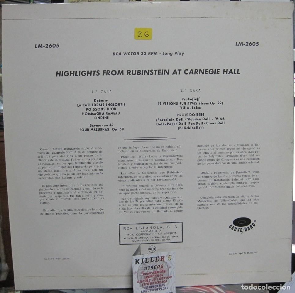 Discos de vinilo: Rubinstein &ndash; Highlights From Rubinstein At Carnegie Hall - Foto 2