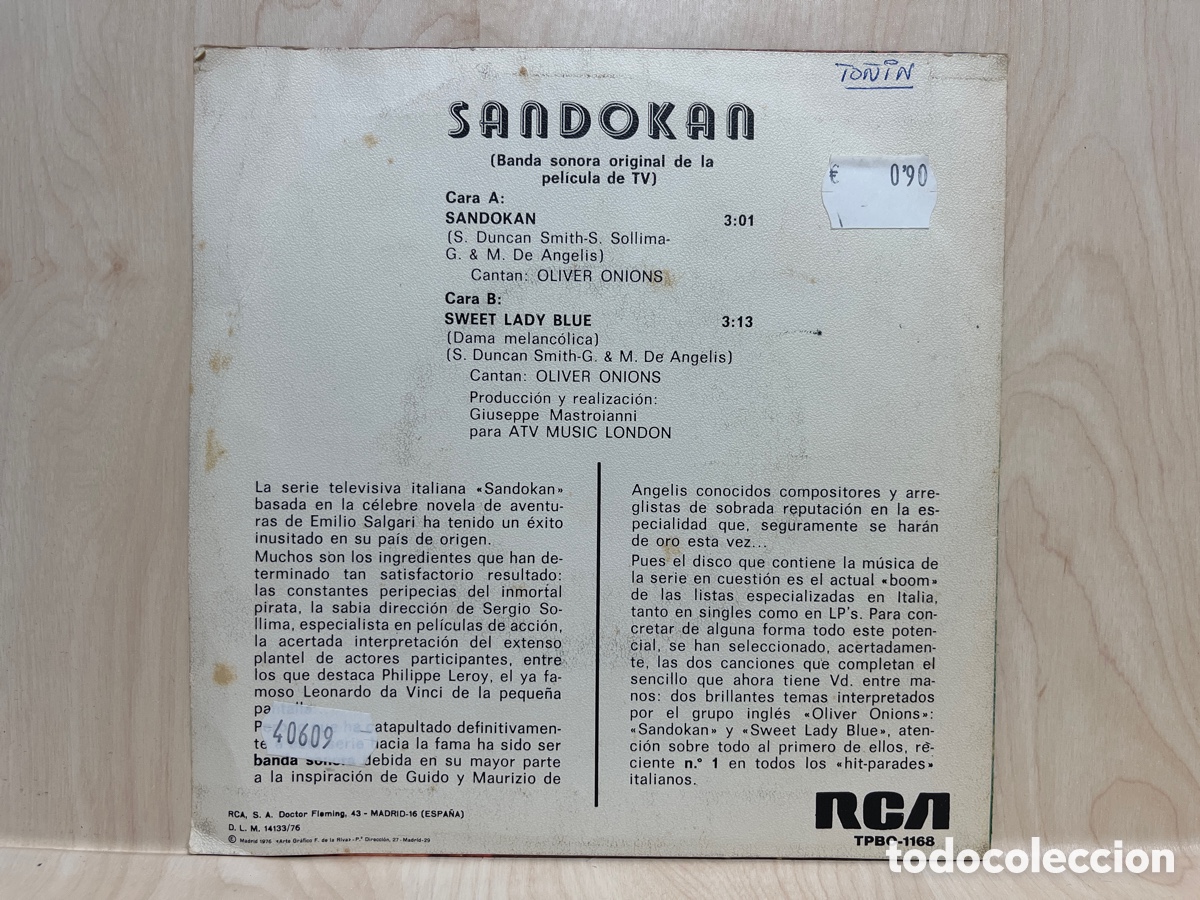 Discos de vinilo: Oliver Onions - Sandokan (7&rdquo;, Single) - Foto 2