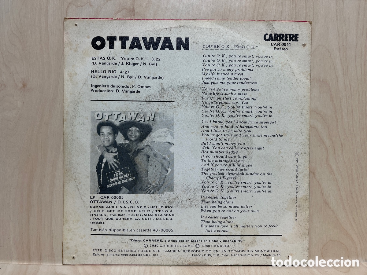 Discos de vinilo: Ottawan - Estas O.K. (7&rdquo;, Single) - Foto 2