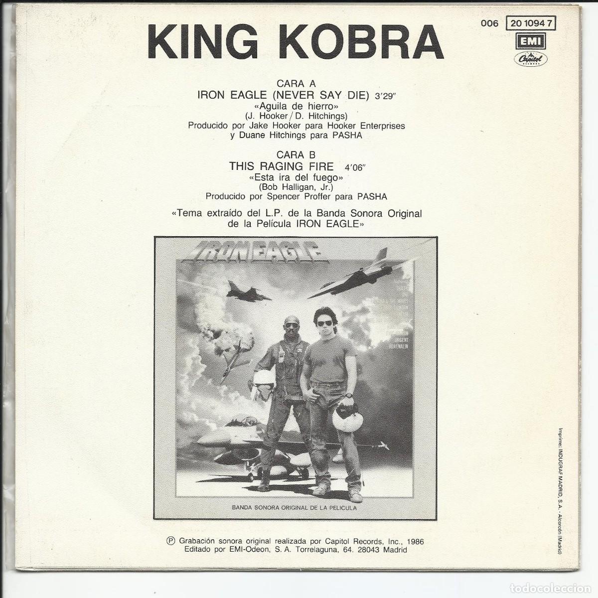 Discos de vinilo: KING KOBRA.- IRON EAGLE Single EMI Espa&ntilde;a 1986 - Foto 2