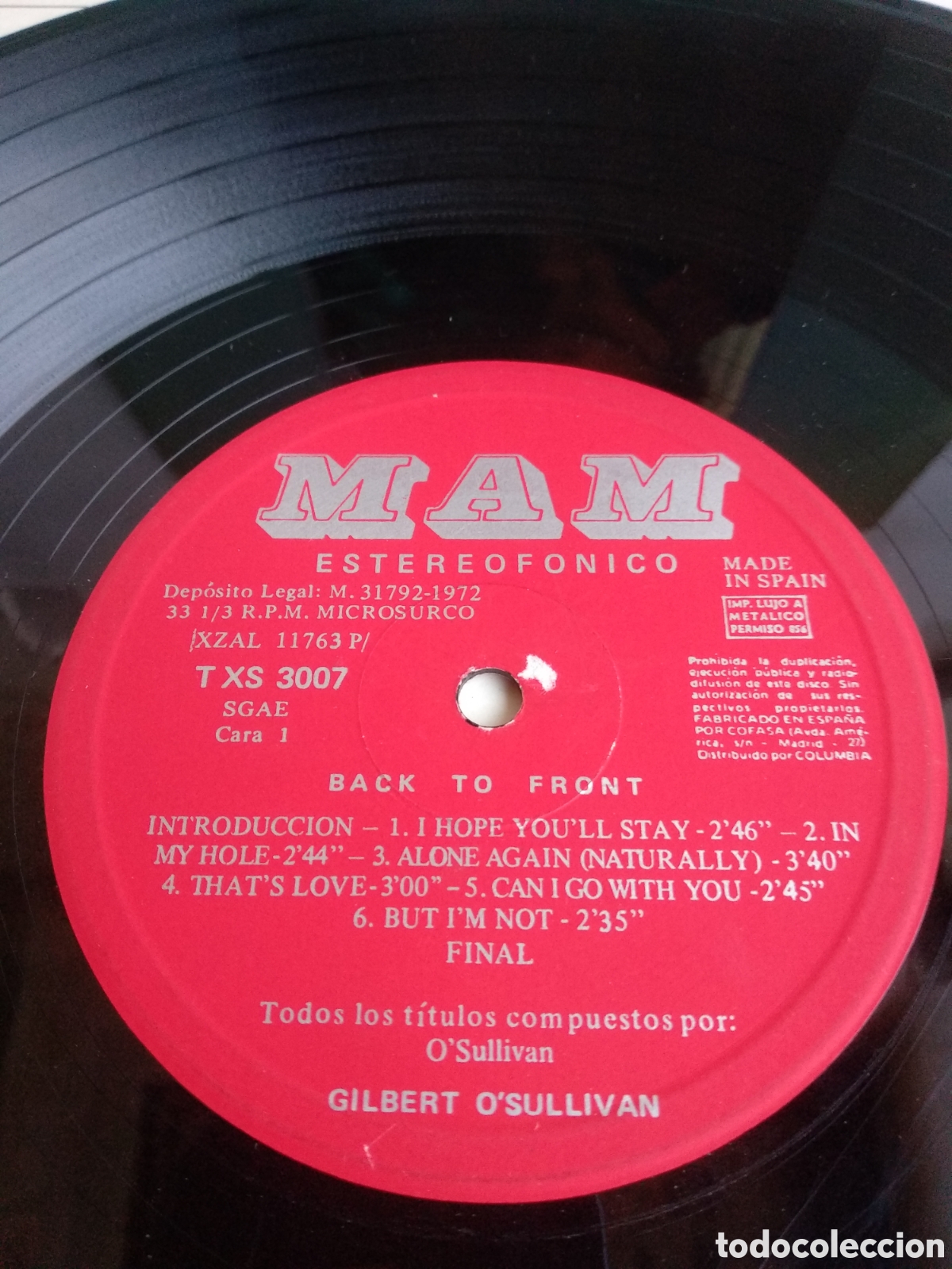 Discos de vinilo: *GILBERT OSULLIVAN, BACK TO FRONT, SPAIN, MAM,1972, J.2 - Foto 4