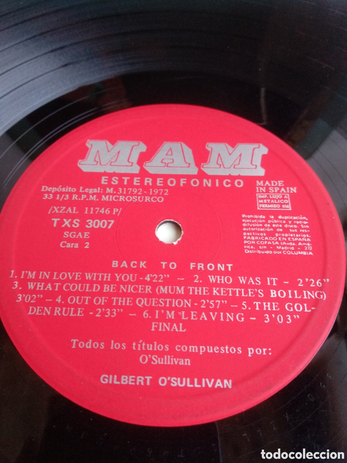 Discos de vinilo: *GILBERT OSULLIVAN, BACK TO FRONT, SPAIN, MAM,1972, J.2 - Foto 5