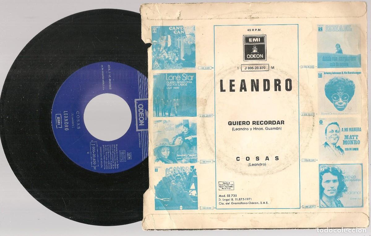 Discos de vinilo: SINGLE. LEANDRO. QUIERO RECORDAR / COSAS. (ST/DS3) - Foto 2
