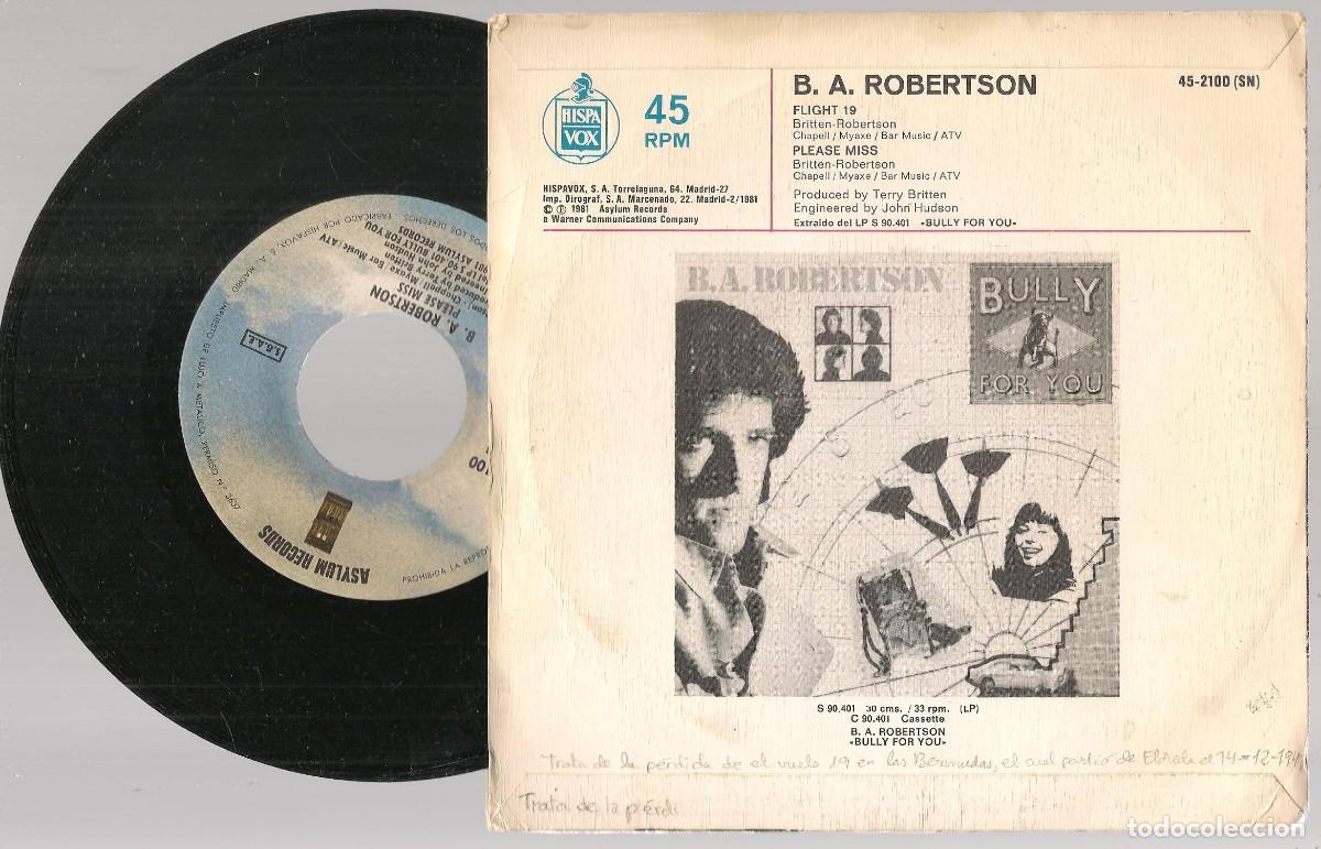 Discos de vinilo: SINGLE. B.A. ROBERTSON. FLIGHT 19. (ST/DS3) - Foto 2