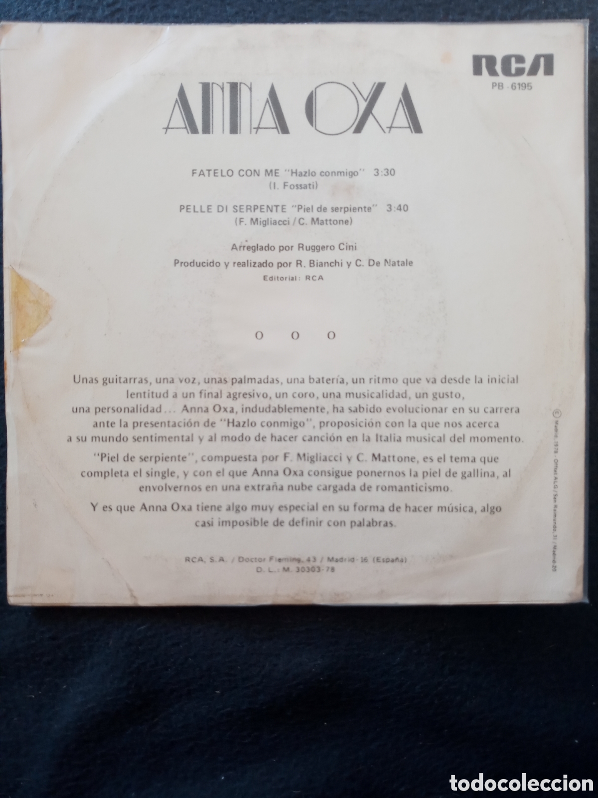 Discos de vinilo: Anna Oxa.fatelo con me - Foto 2