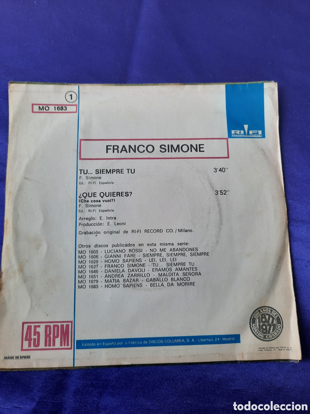 Discos de vinilo: Franco Simone tu... siempre tu 1977 - Foto 2