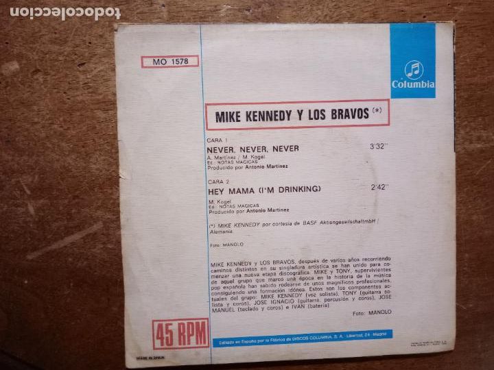 Discos de vinilo: Mike Kennedy y los Bravos - never, never, never + hey mama - Foto 2