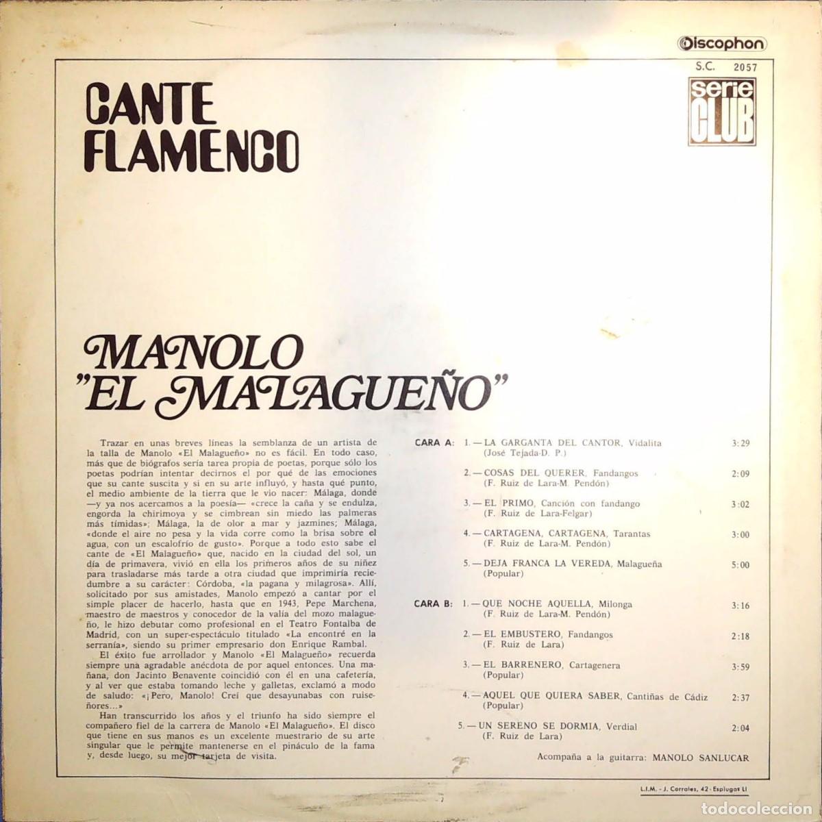 Discos de vinilo: DISCOS DE MANOLO EL MALAGUE&Ntilde;O - Foto 2