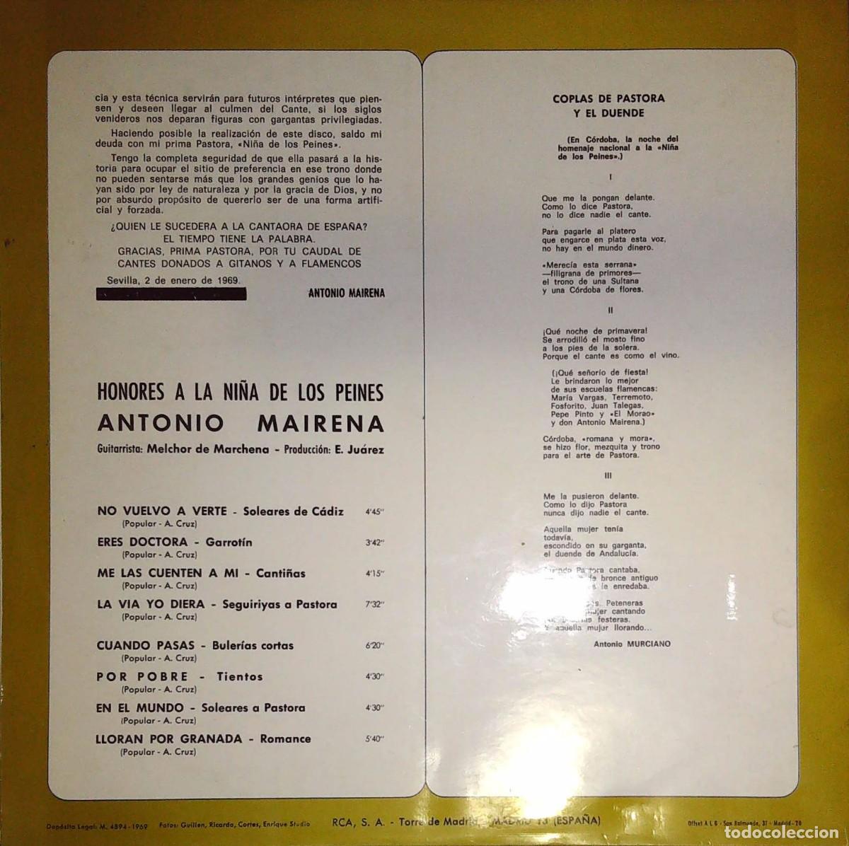 Discos de vinilo: 5 LPS DE ANTONIO MAIRENA - Foto 19