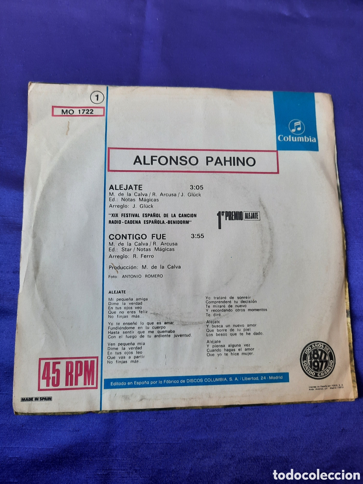 Discos de vinilo: Alfonso Pahino Alejate 1977 - Foto 2