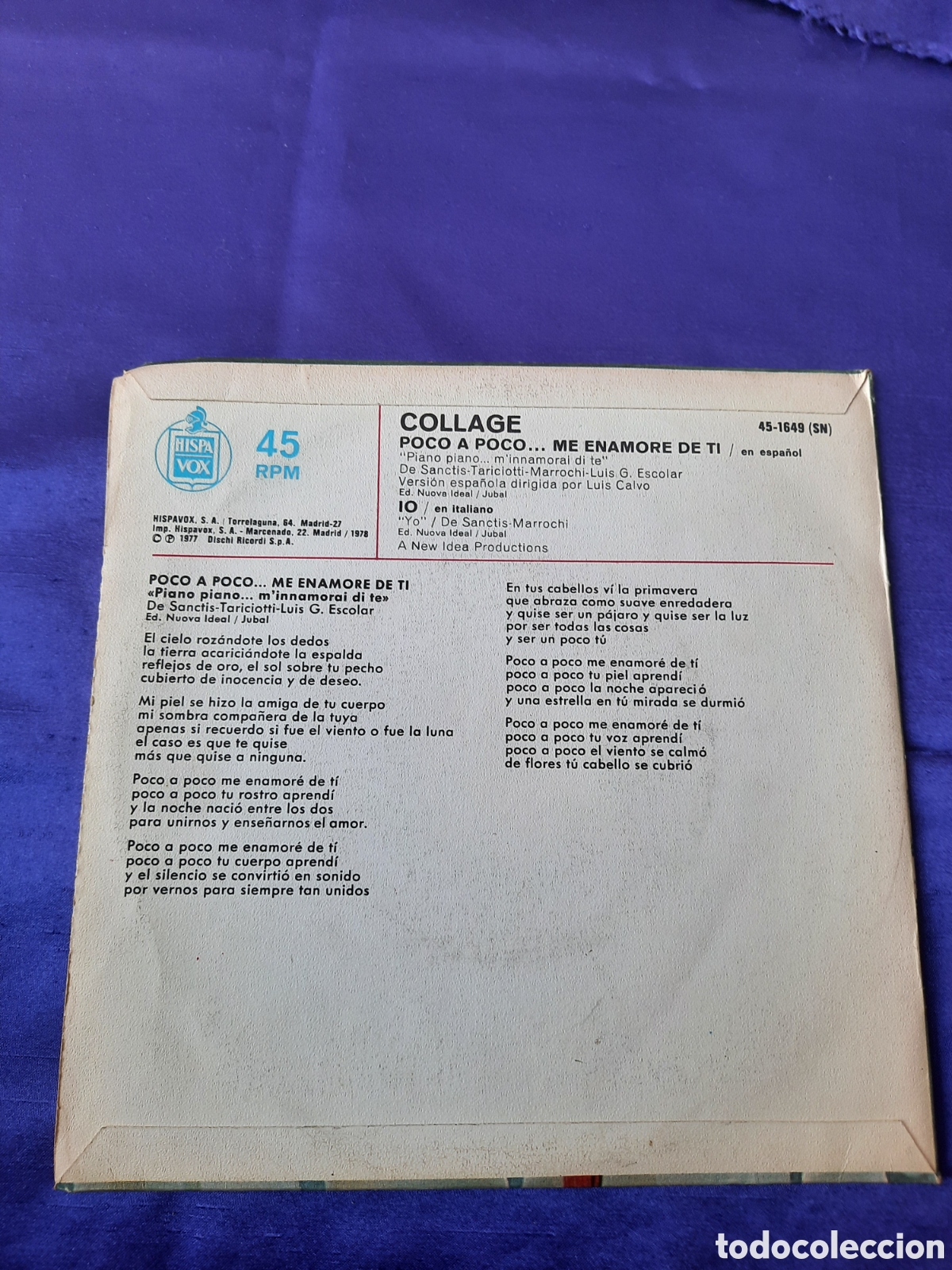 Discos de vinilo: Collage canta en espa&ntilde;ol poco a poco ... 1978 - Foto 2
