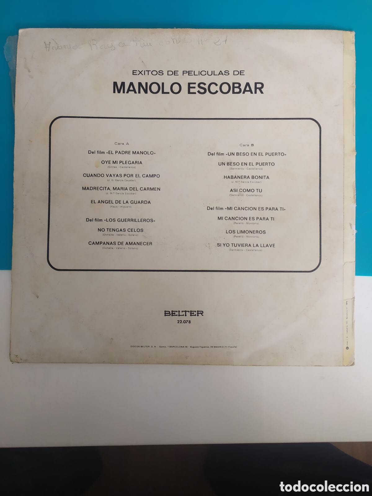 Discos de vinilo: Lp &Eacute;xitos de pel&iacute;culas de Manolo Escobar - Foto 2