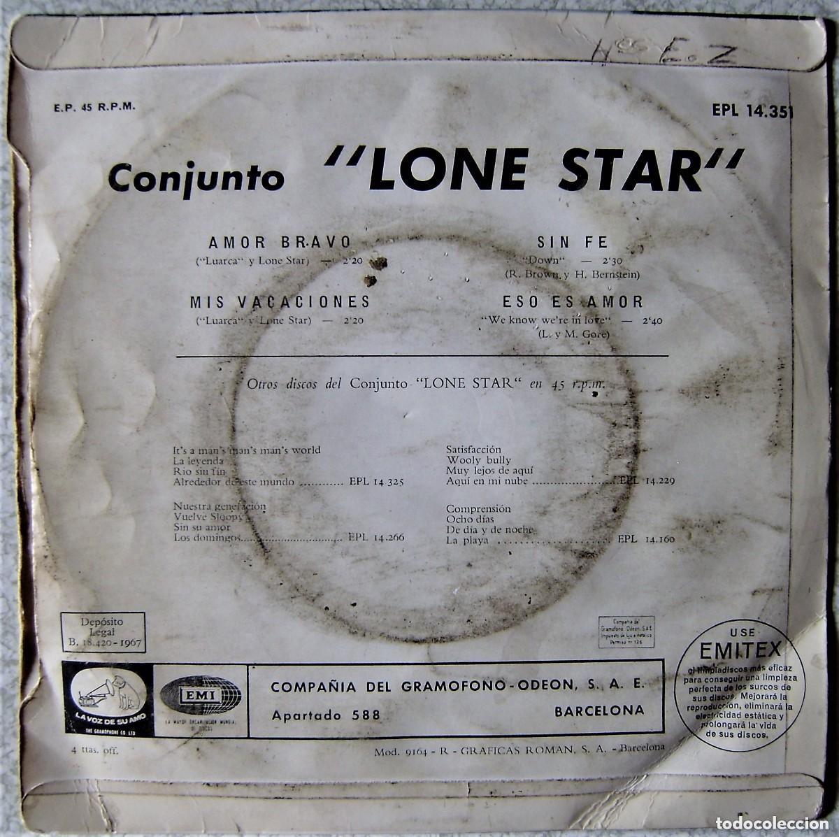 Discos de vinilo: LONE STAR Vinilo Single AMOR BRAVO - Foto 2