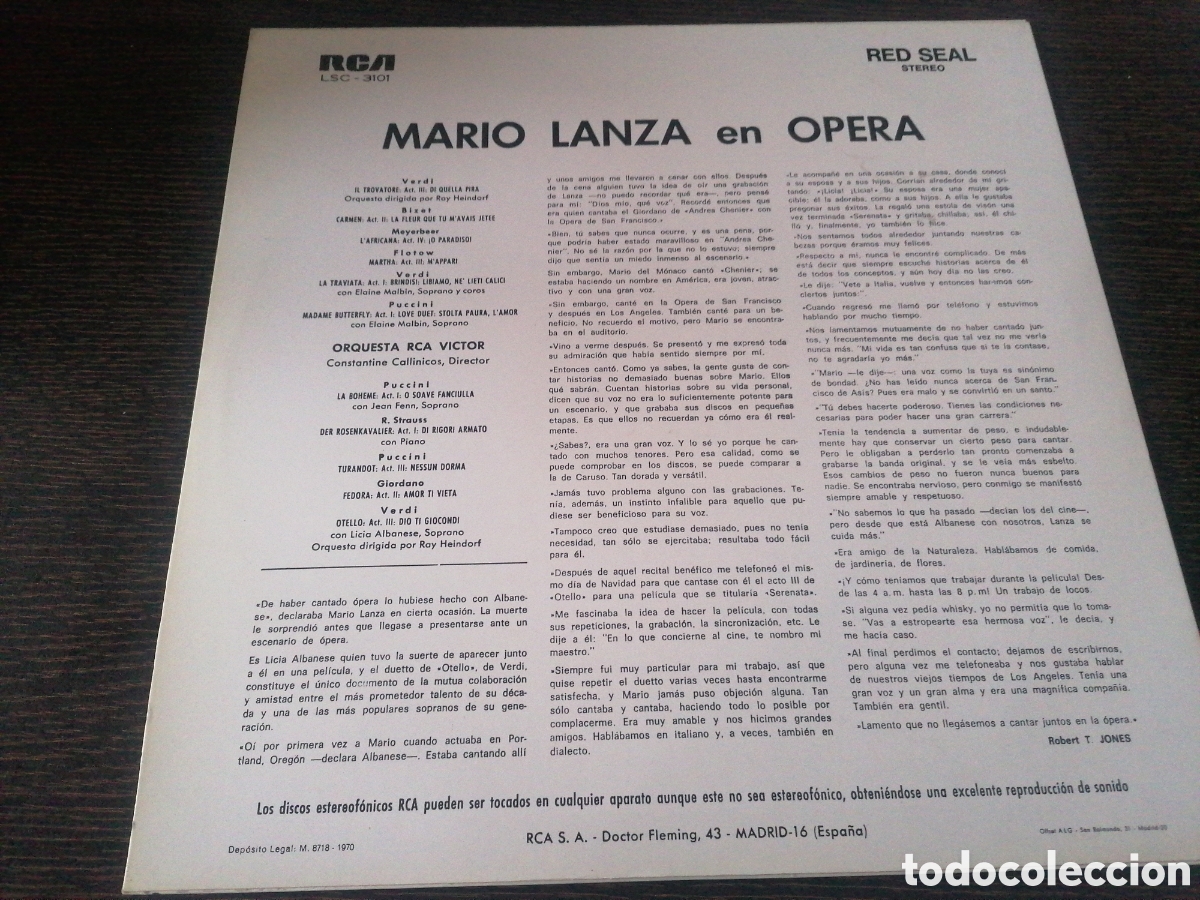 Discos de vinilo: Mario Lanza - In Opera LP 1970 - Foto 2
