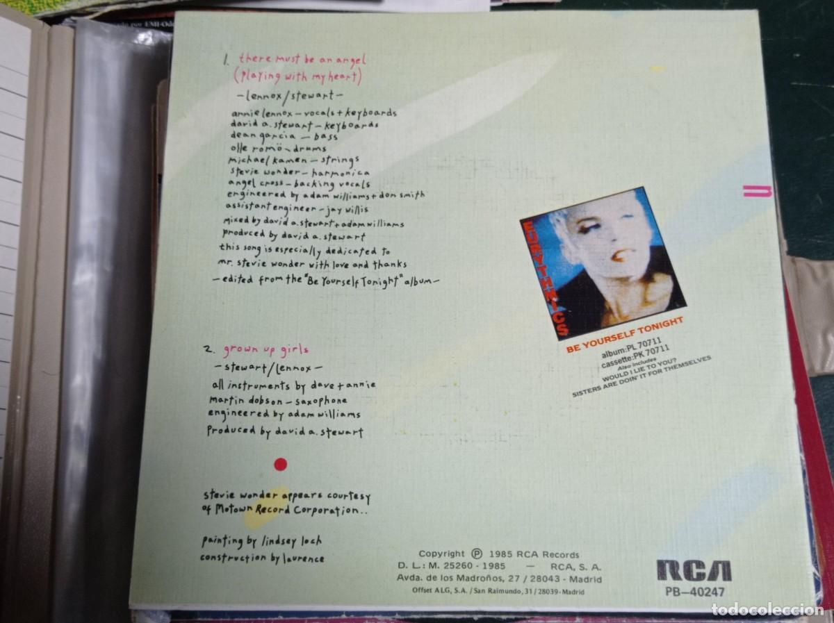 Discos de vinilo: Disco single EURYTHMICS : Debe haber un &Aacute;ngel (Jugando con mi coraz&oacute;n) - Foto 2