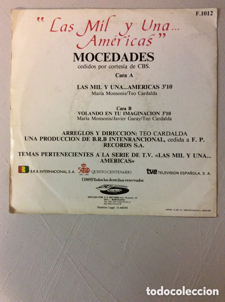 Discos de vinilo: Mocedades. Las mil y una... Am&eacute;ricas. - Foto 2