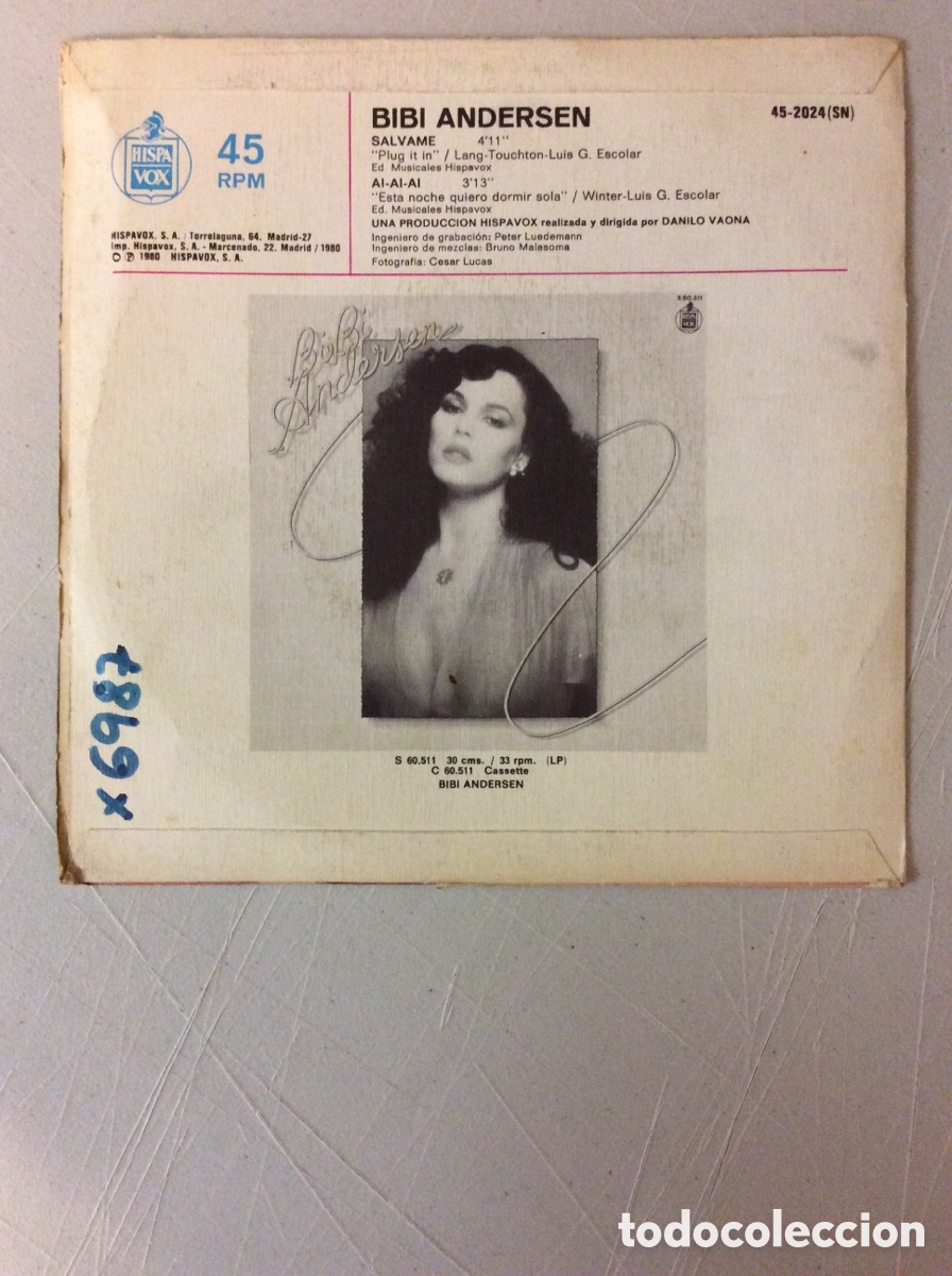 Discos de vinilo: Bibi Andersen. S&aacute;lvame. Al-Al-Al. - Foto 2