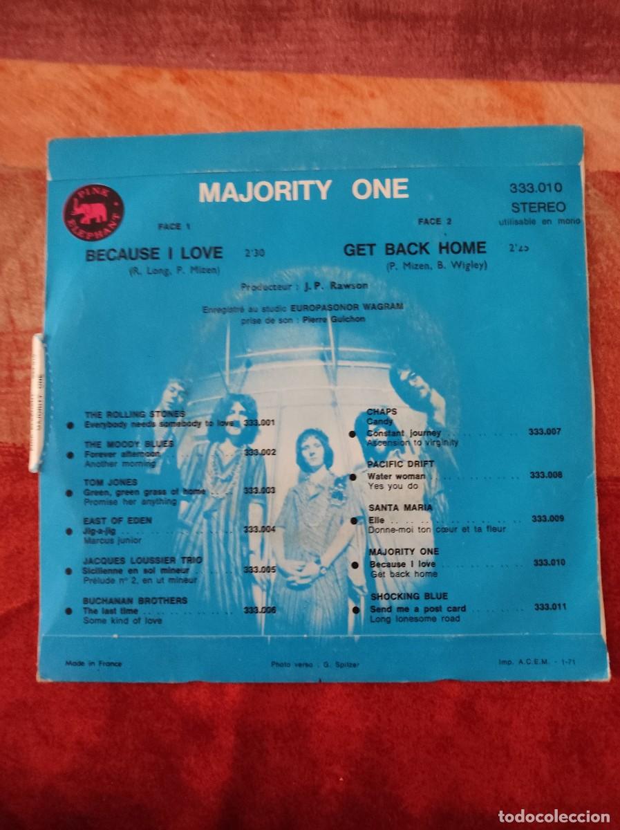 Discos de vinilo: Majority One &ndash; Because I Love / Get Back Home - 1971 - Foto 3