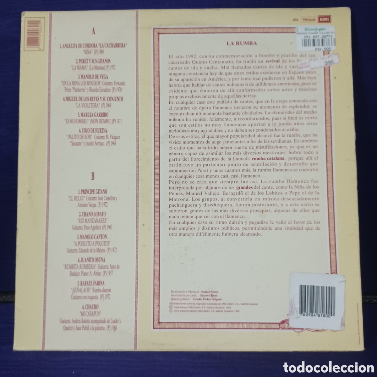 Discos de vinilo: ANTOLOGIA DE LA RUMBA - LP. EMI ODEON 1992 - Foto 2