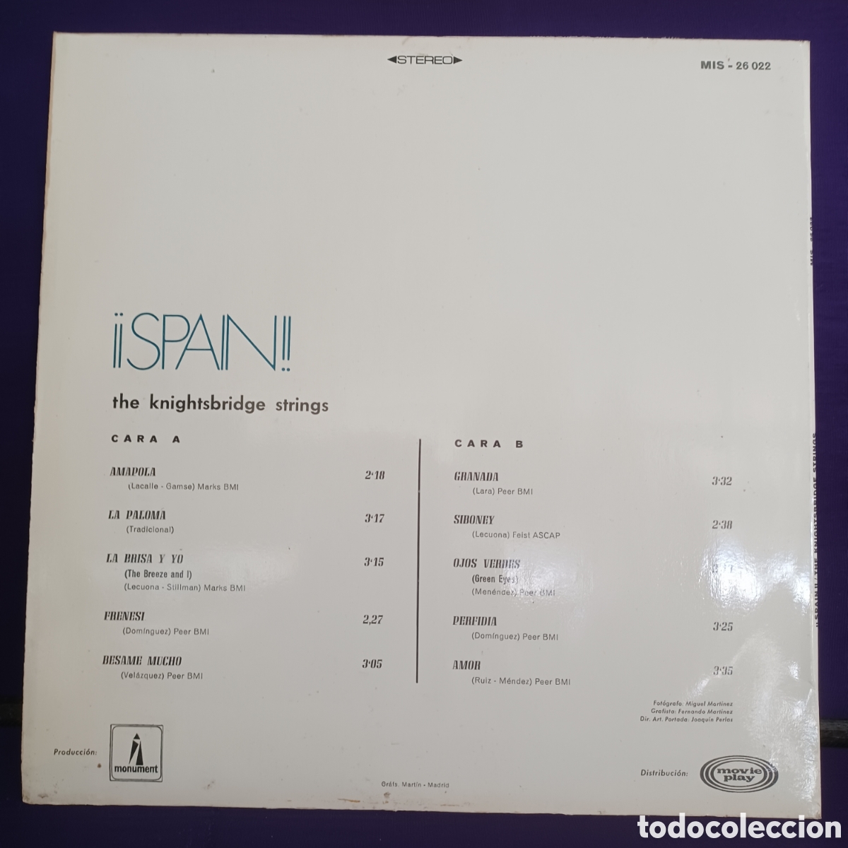 Discos de vinilo: ESPA&Ntilde;A: THE KNIGHTSBRIDGE STRINGS &iexcl; SPAIN ! 1968 LP. MONUMENT - Foto 2