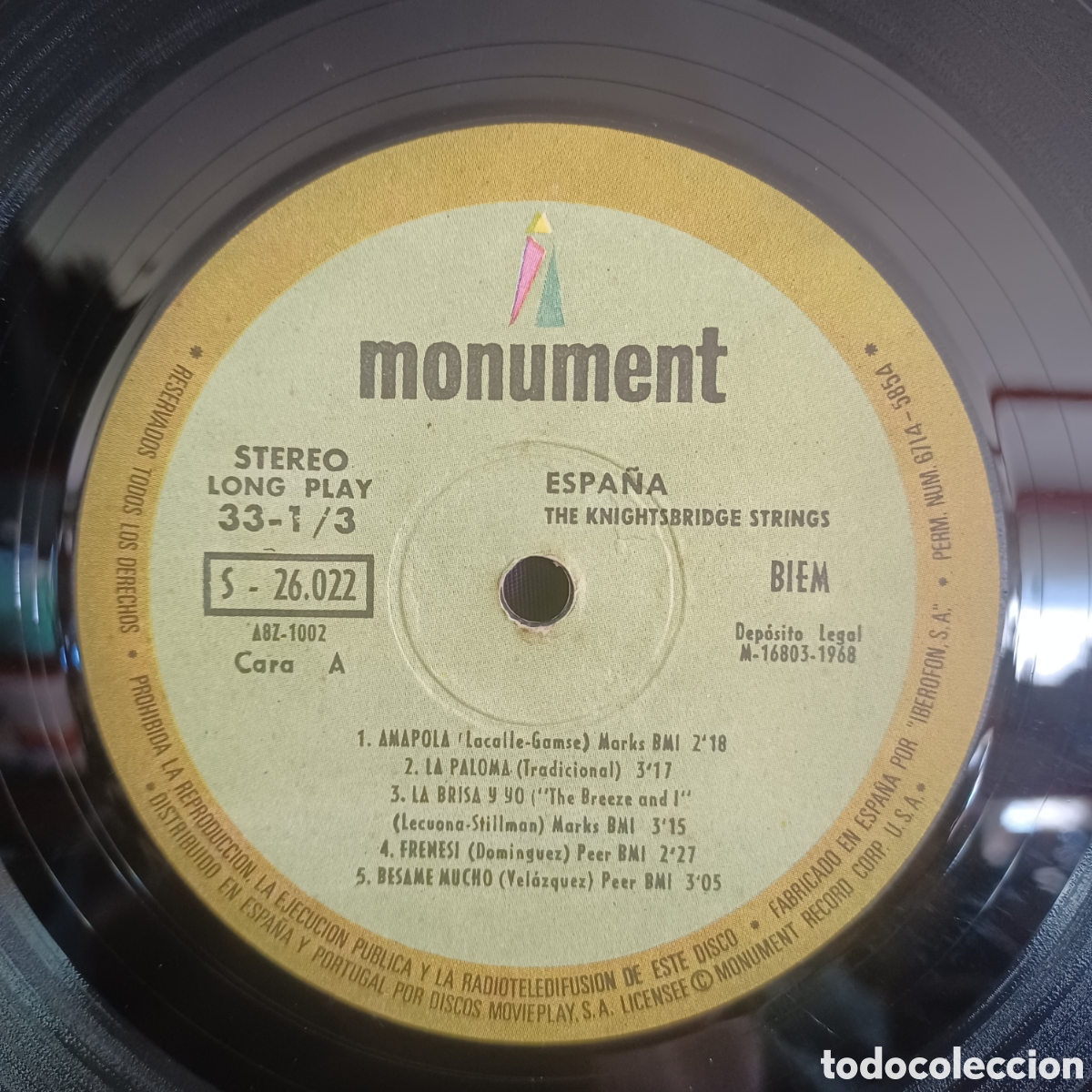Discos de vinilo: ESPA&Ntilde;A: THE KNIGHTSBRIDGE STRINGS &iexcl; SPAIN ! 1968 LP. MONUMENT - Foto 3