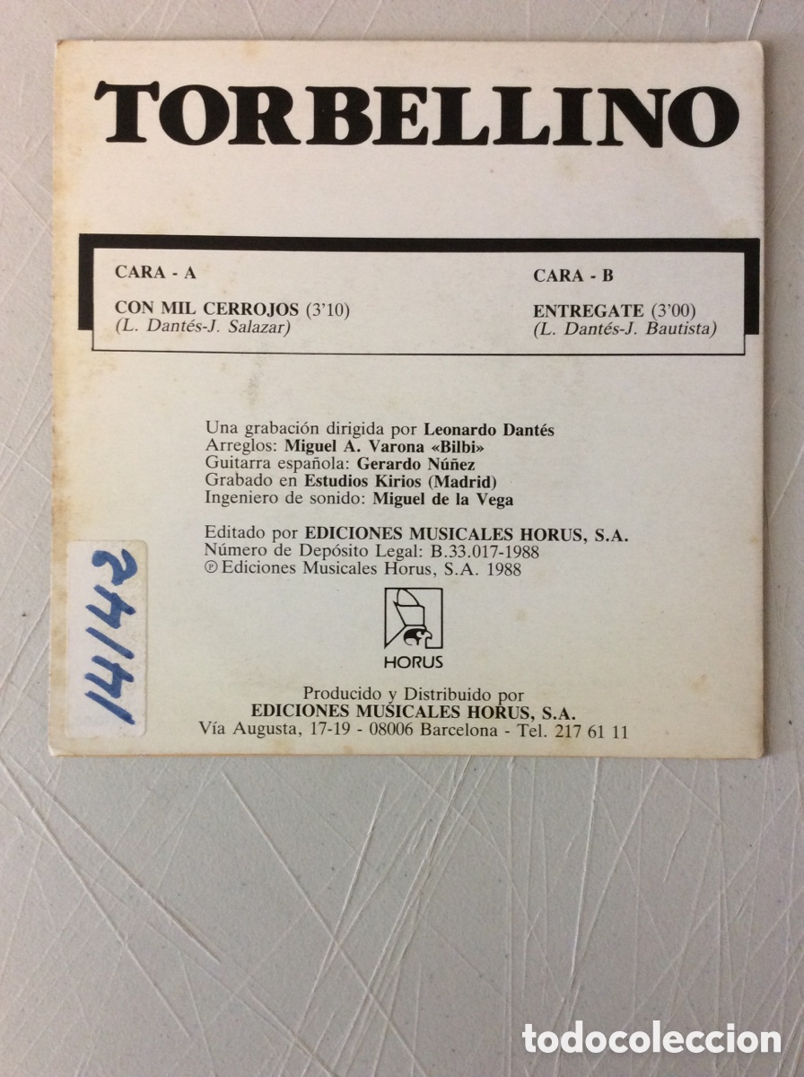 Discos de vinilo: Torbellino. Con mil cerrojos. Entr&eacute;gate. - Foto 2