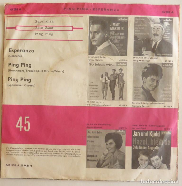 Discos de vinilo: Ping Ping. Esperanza/ Ping Ping. Ariola, Germany 1962 single - Foto 2