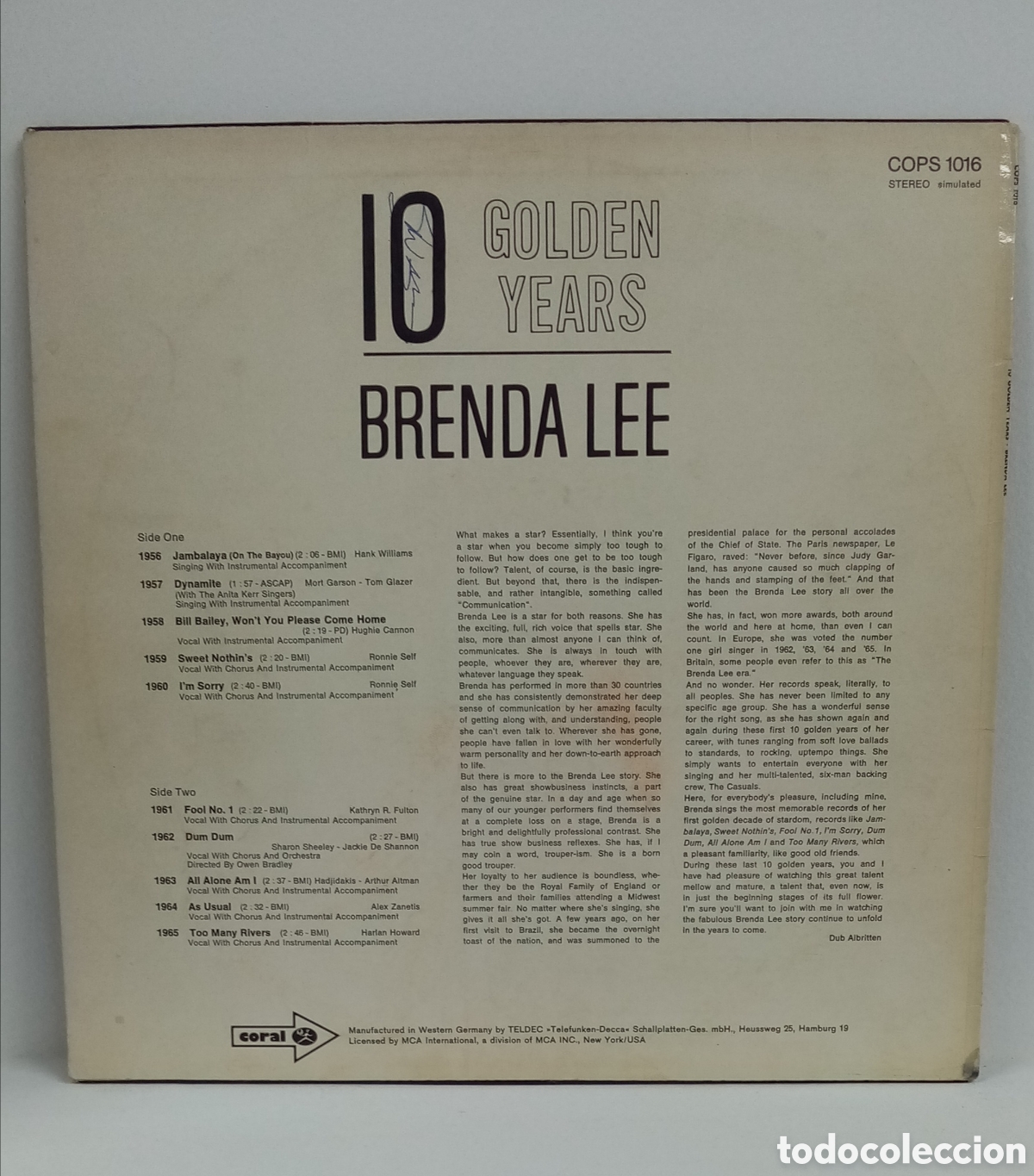 Discos de vinilo: BRENDA LEE &rdquo;GOLDEN YEARS&rdquo; LP. COMP. - Foto 2