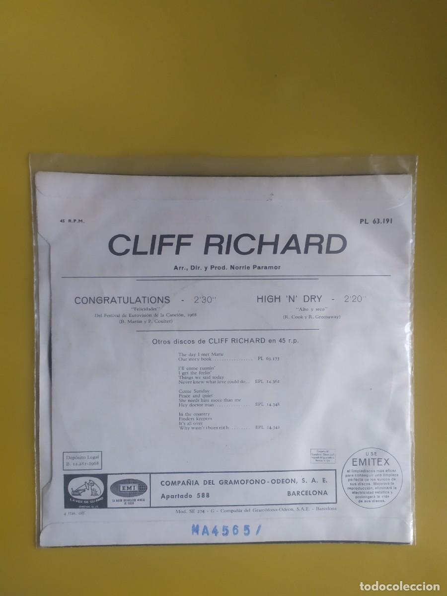 Discos de vinilo: Cliff Richard - Congratulations / High N Dry 1968 - Foto 2
