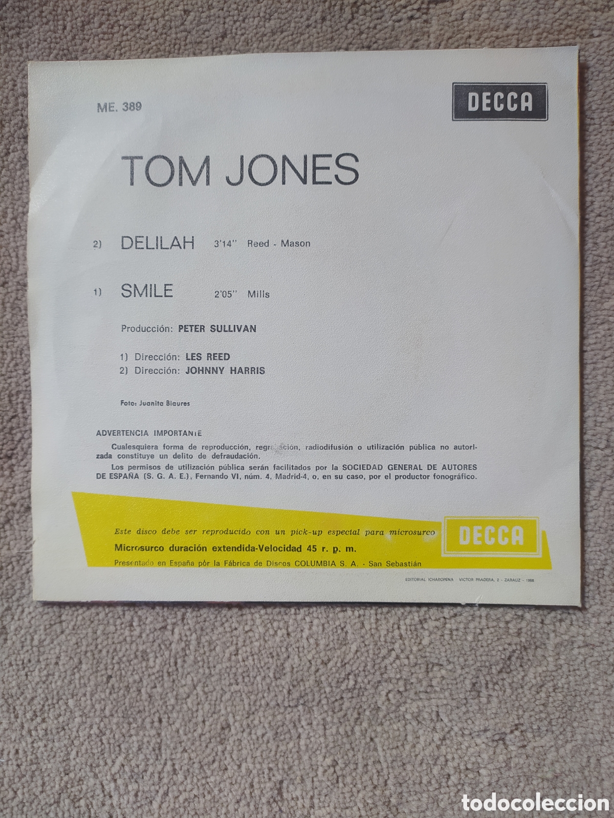 Discos de vinilo: Single Tom Jones - Foto 2