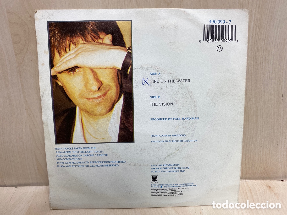 Discos de vinilo: Chris de Burgh - Fire On The Water (7&rdquo;, Single) - Foto 2