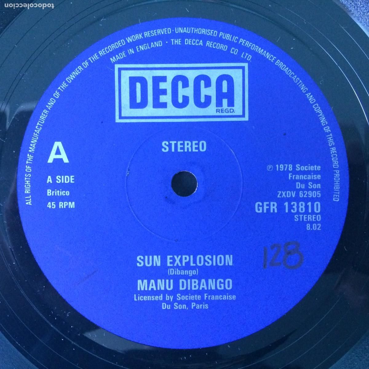 Discos de vinilo: Manu Dibango &lrm;&ndash; Sun Explosion , UK 1978 Decca Maxi - Foto 3