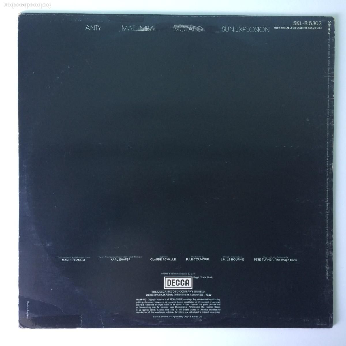 Discos de vinilo: Manu Dibango &lrm;&ndash; Sun Explosion , UK 1978 Decca - Foto 2