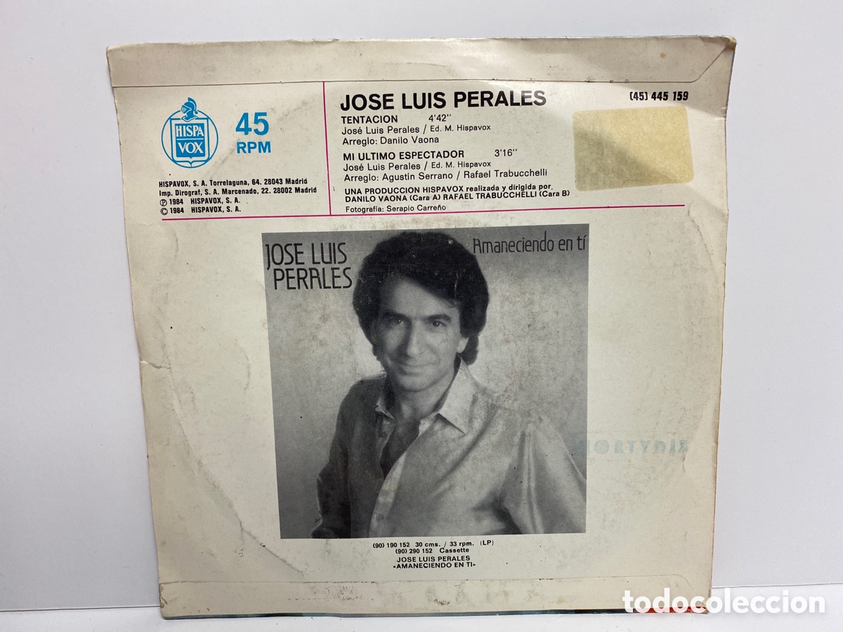 Discos de vinilo: Jos&eacute; Luis Perales - Tentacion ( 7&rdquo;, Single) - Foto 2