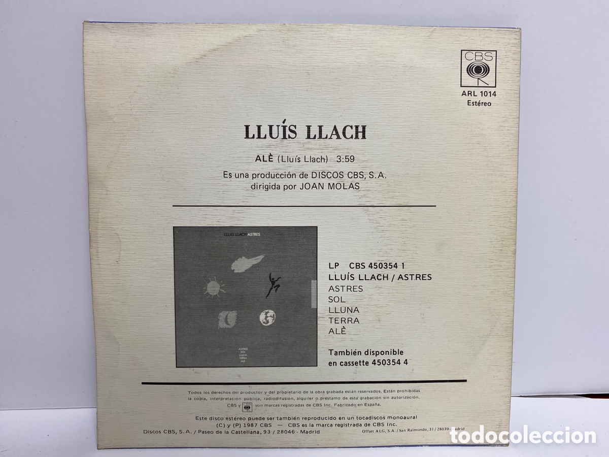 Discos de vinilo: Lluis Llach - Al&eacute; (7&rdquo;, Single) - Foto 2