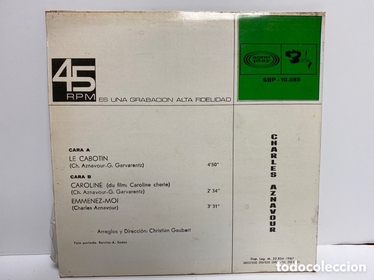 Discos de vinilo: Charles Aznavour - Le Cabotin (7&rdquo;, EP) - Foto 2