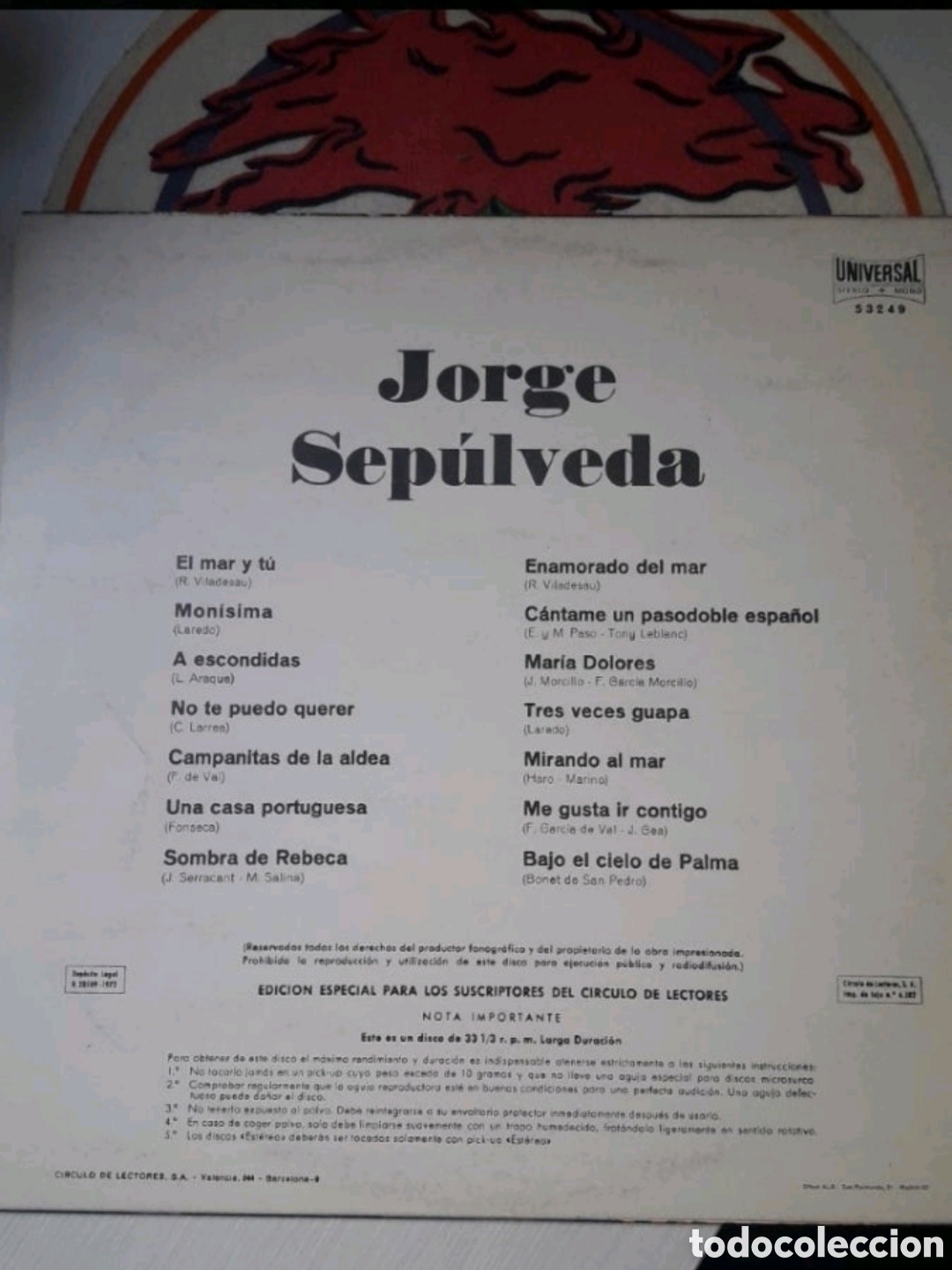 Discos de vinilo: Lp Jorge Sep&uacute;lveda. Edici&oacute;n c&iacute;rculo de lectores - Foto 2
