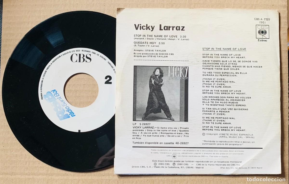 Discos de vinilo: VICKY LARRAZ SINGLE STOP IN ..... PROMOCIONAL 1986 - Foto 2