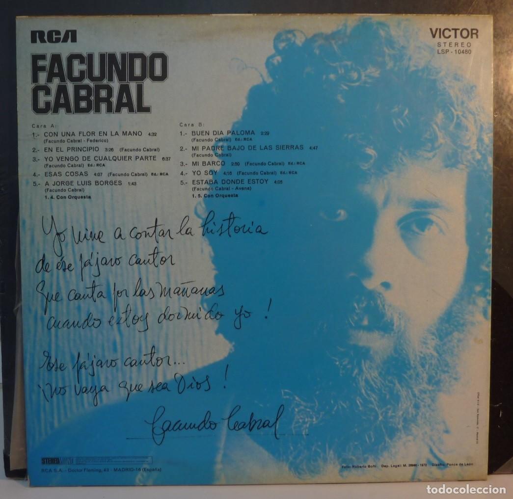 Discos de vinilo: FACUNDO CABRAL // CON UNA FLOR EN LA MANO // 1972 // (VG VG) // LP - Foto 2
