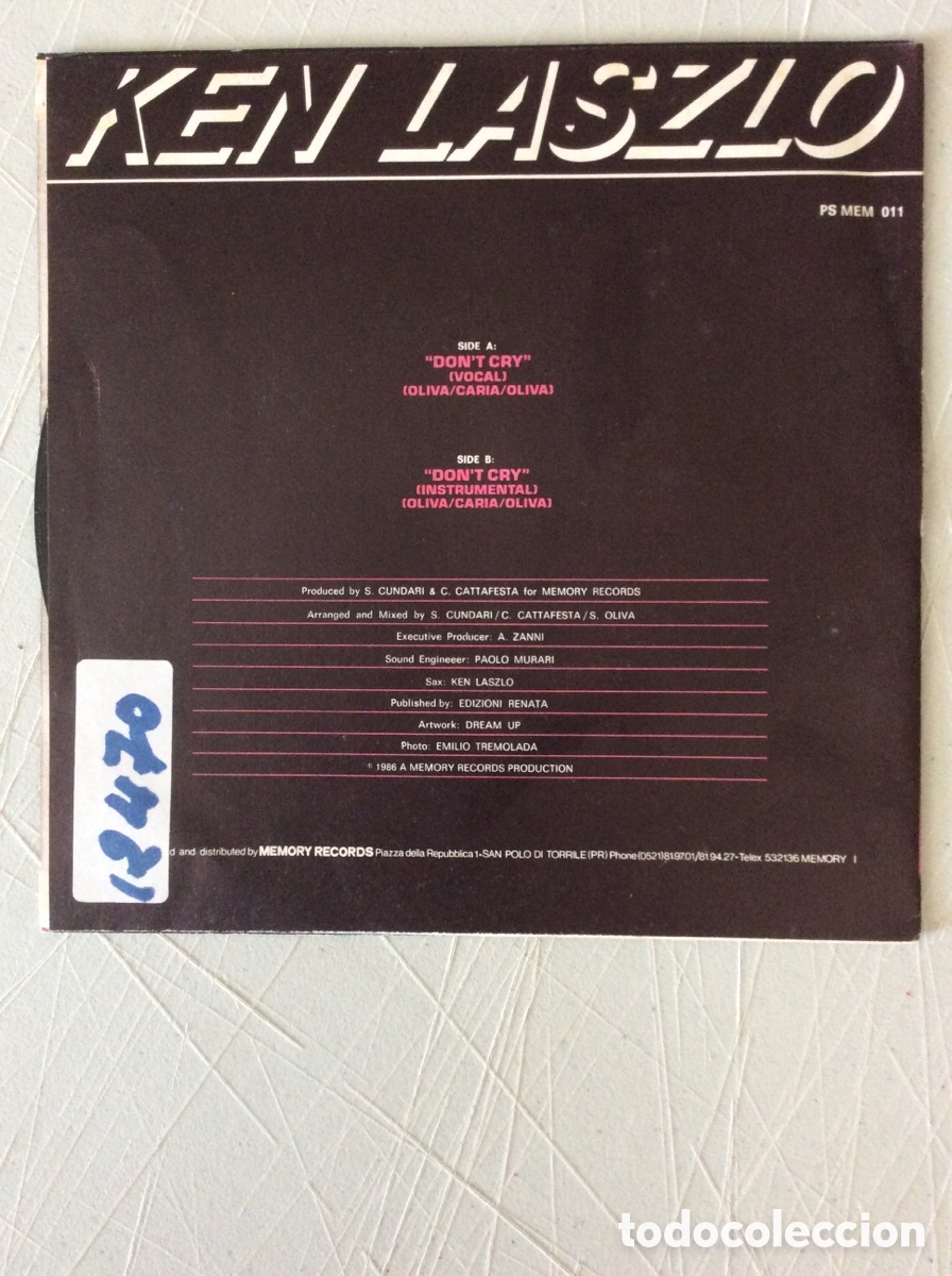 Discos de vinilo: Ken Laszlo. Don&rsquo;t cry. - Foto 2