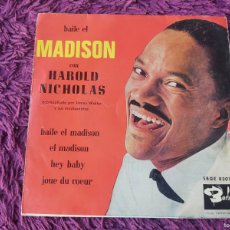 Discos de vinilo: BAILE EL MADISON CON HAROLD NICHOLAS, VINYL 7” EP 1962 SPAIN SBGE 83.016. Lote 397204659
