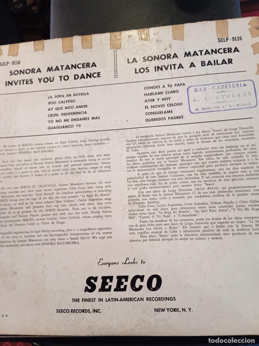 Discos de vinilo: SONORA MATANCERA- INVITES YOU TO DANCE. LP - Foto 2