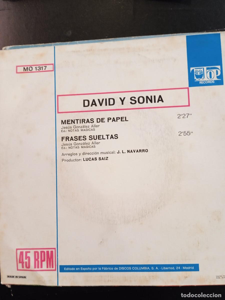 Discos de vinilo: DAVID Y SONIA- MENTIRAS DE PAPEL. SINGLE - Foto 2
