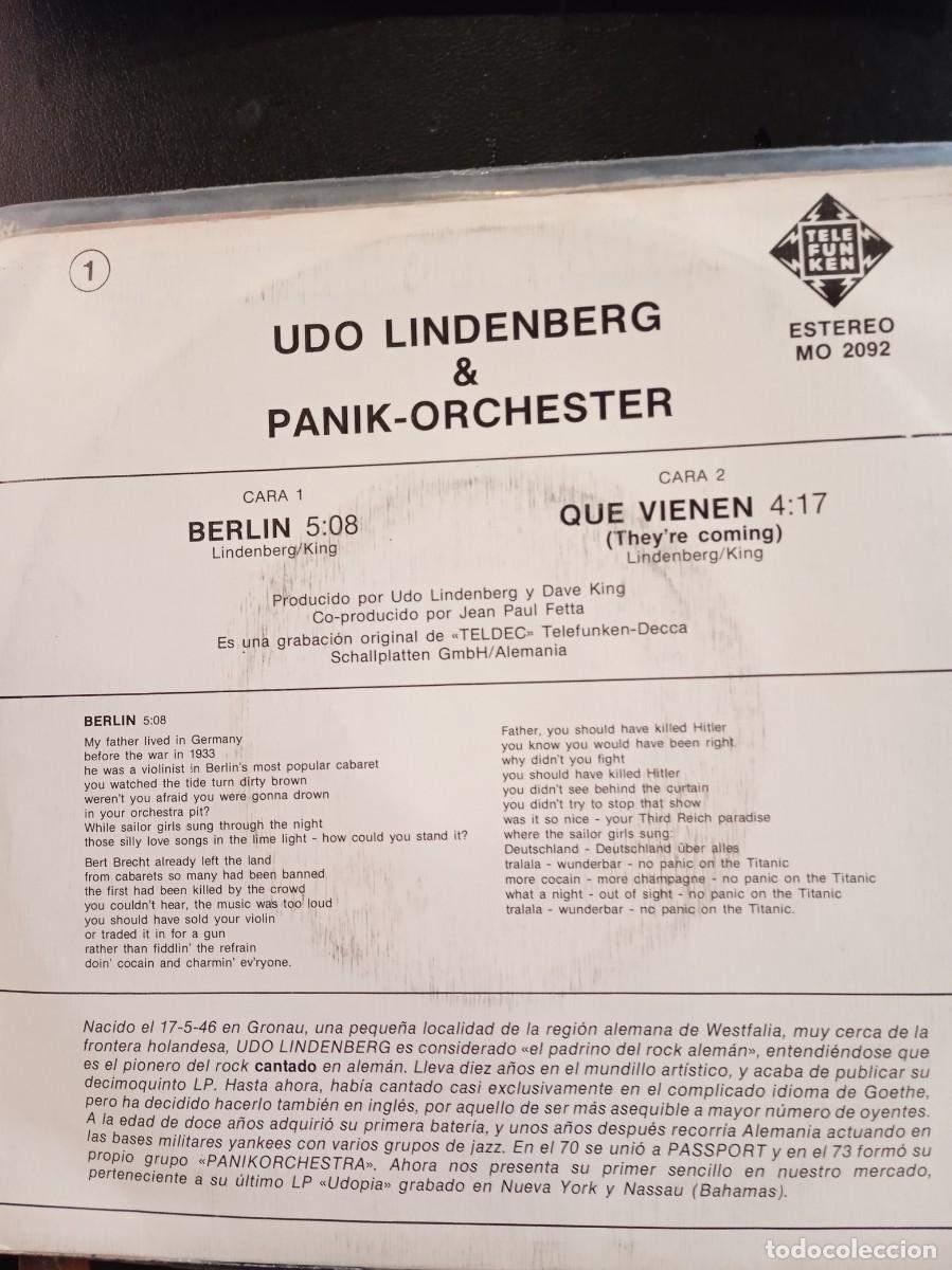 Discos de vinilo: UDO LINDERBERG- BERLIN. SINGLE - Foto 2