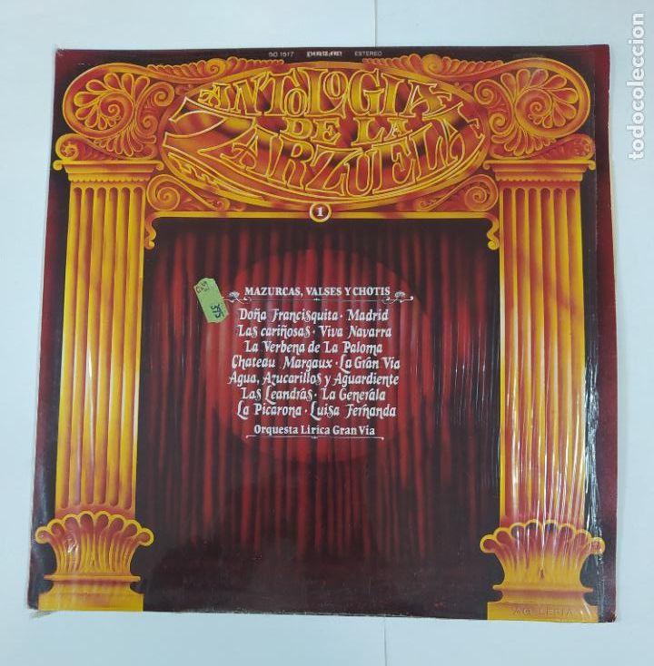 Dischi in vinile: Antolog&iacute;a De La Zarzuela Vol. 1 - Orquesta Lirica Gran V&iacute;a. Mazurcas, valses, chotis. LP. TDKLP3